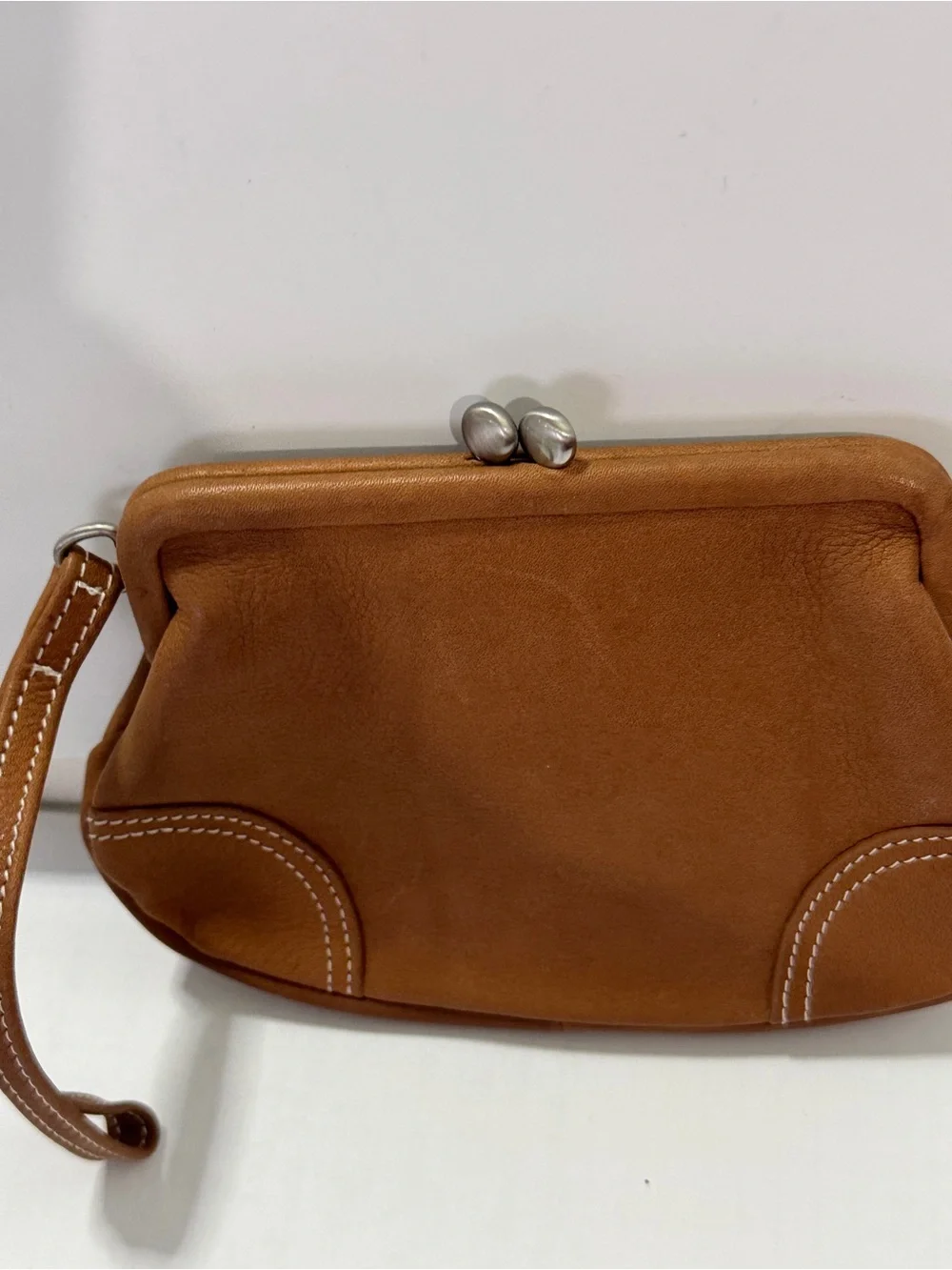 Fossil Tan Leather Kiss-Lock Wristlet Clutch